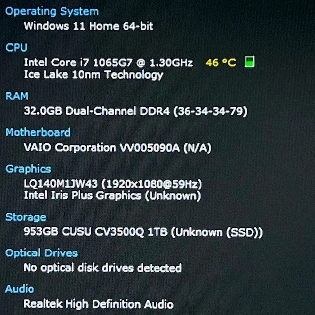 SONY VAIO SX14 Intel Core i7-1065G7 1.3GHz RAM 32GB SSD 1TB 14.0in Win 11 Home - Image 2 of 4