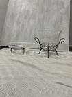 Steuben Michael Graves Archaic Crystal Bowl & Dish w/ Iron Stands – Signed