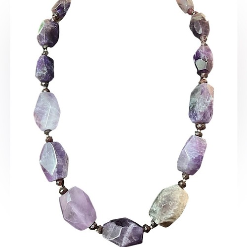Vintage Barse Amethyst and Garnet Bead Sterling Silver Necklace 120 Grams