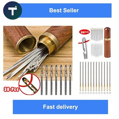 Self-Threading Sewing Needles 30 Pcs Stainless Steel Blind Needle Set with Case