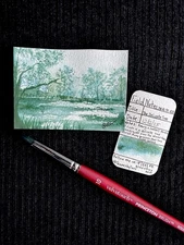 ACEO Original Watercolor Landscape Painting 2.5x3.5 in Signed Chris Pellizzeri