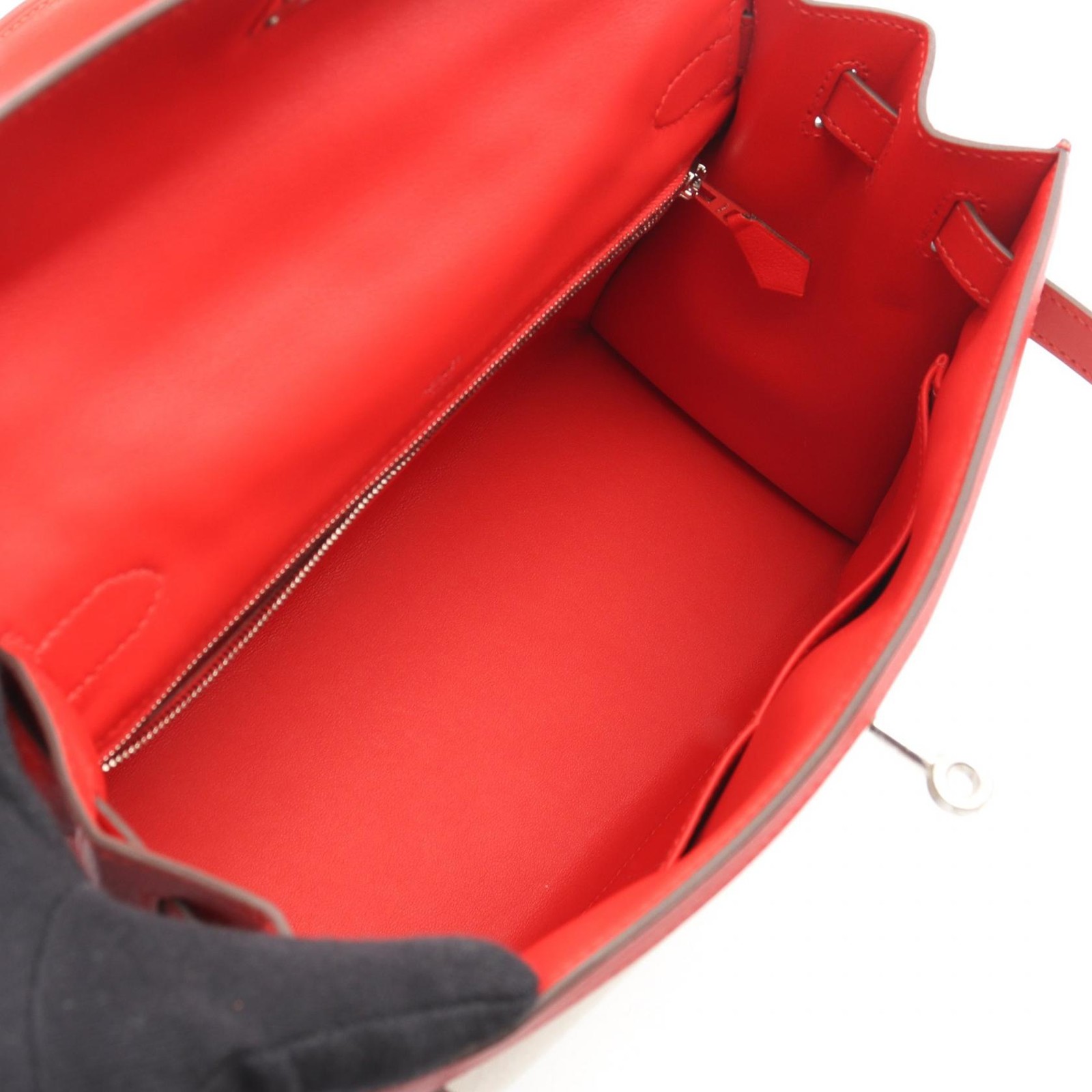 HERMES Kelly 28 shoulder Handbag D Toile H canvas Swift Ecru rouge coeur SHW thumbnail 3