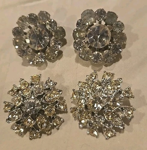 VTG Costume Jewelry Clear Earring Pair Lot Set Design Rhinestone Stone OLD Q
