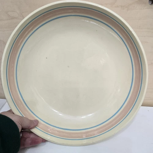 Vintage McCoy Shallow Pasta Bowl Ovenproof  Pink And Blue Stripe