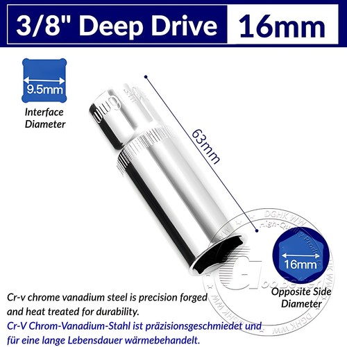 Chrome Plated 6 Point Sockets 3/8" Drive, Shallow or Deep Choose Size 6mm - 24mm - Afbeelding 33 van 47