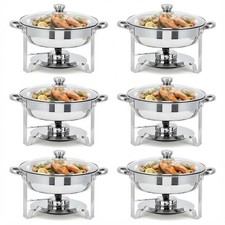 6pcs Round Stainless Steel Chafing Dish Glass Lid Buffet Food Warmer Stackable
