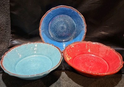Set Of 3 LeCadeaux 7.5'' Bowls Red Blue Turquoise