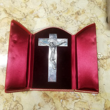 ICONE CRUCIFIX Metal Argenté Dans son ECRIN Croix Religion Jesus 14MAG 20/01