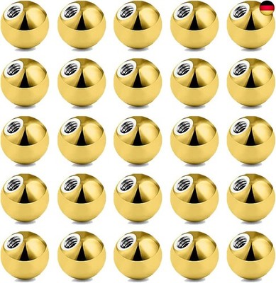 Besyvvin 25er Piercing Kugeln Gold 1.2mm 1.6mm Ersatzkugel Schwarz Schraubkugel