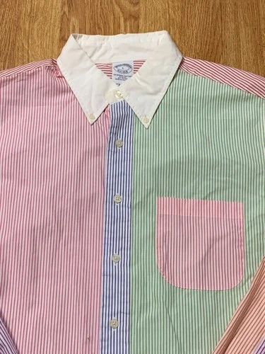 Brooks Brothers Shirt Mens Large Wolf Of Wall Street Striped Colorblock Preppy