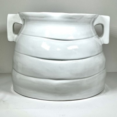 Montes Doggett High Fired Ceramic Vase No. 836 White Modernist Ribbed Scuptural