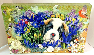 Hand Crafted Art Box Framed Bernese Mountain Dog Florals Bug Jewelry 12x18 OOAK