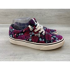 Vans Era Floral Rose Print Low Top Sneakers Purple Red Black Polka Dot Women's 7