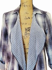Hem & Thread Boho Coastal Women's Plaid Fringe Open Front Shirt Shacket, Size S