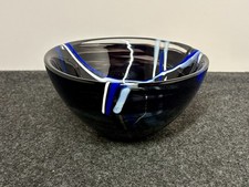 Kosta Boda Anna Ehrner Contrast Art Glass Bowl Black Blue White