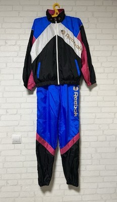 Vintage Reebok Damen Trainingsanzug 90s Colorblock Retro Jacke Hose Set Größe 38
