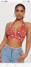 Fashion Nova I'm A Lady Halter Top - Red/combo Large