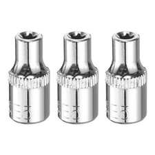 3pcs E-Torx Socket 1/4" Drive E5 Star Socket 1" Length 6 Point Spline Sleeve