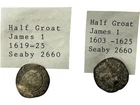 James I Half Groat Coin Pair x2 1603-1625  Historic Collectible Charity