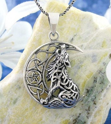 Celtic Wolf Howling at the Crescent Moon Pendant ONLY No CHAIN