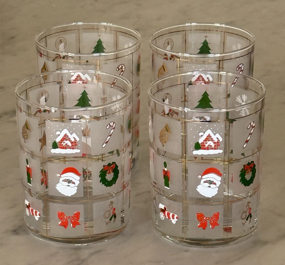 Vintage Culver 24K Christmas Potpourri Double Old-Fashioned Glasses - Set of 4 - Image 2 of 4