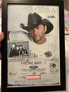 Tim McGraw Signed  Autographed 11x17 Ford Amphitheater Florida. Framed With COA