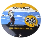 Vintage Penn Reel Salt Water Porcelain Sign - Fishing Tackle Fisherman Sign