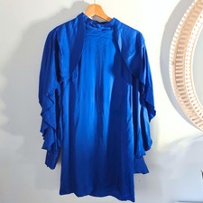 FARM RIO Bright Blue Backless Ruffle Long Sleeve Cut Out Mini Dress, size S, NWT