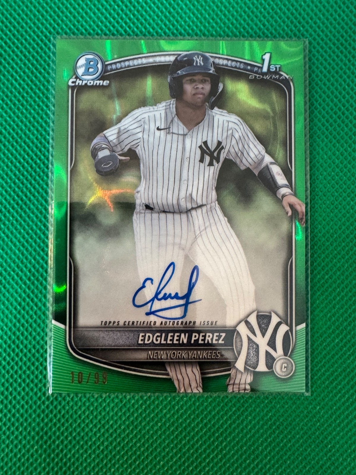 2025 Bowman Edgleen Perez Chrome 1st Auto Green Lava Refractor #/99 Yankees