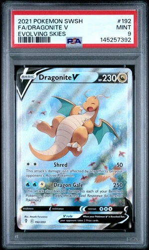 2021 POKEMON SWORD & SHIELD EVOLVING SKIES #192 FULL ART/DRAGONITE V PSA 9