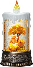 Fall Snow Globe Candle Fall Decorations for Home with Timer Gnome Turkey Pumpkin