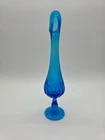 Fenton MCM vintage colonial blue thumbprint pedestal Swung Glass Bud Vase