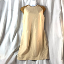 Black Label Ralph Lauren Womens Leather Trim Khaki Tan Stretch Dress Sz 10