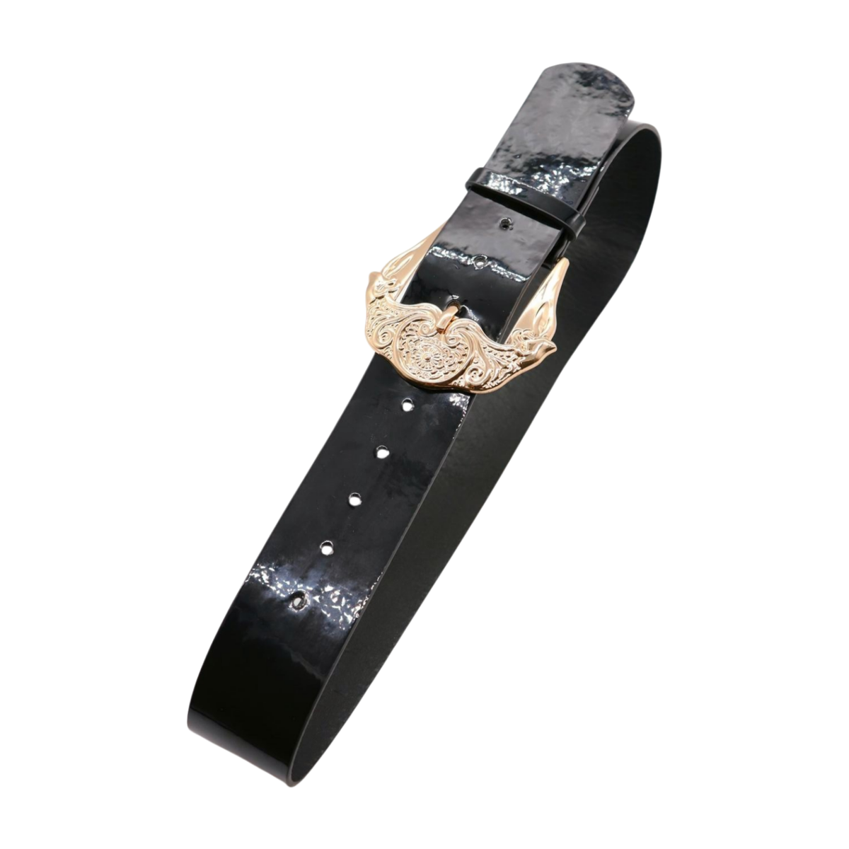 Escada Woman’s Black Patent Leather Belt Fold Filagree Buckle 36 S Escada Woman main image 4
