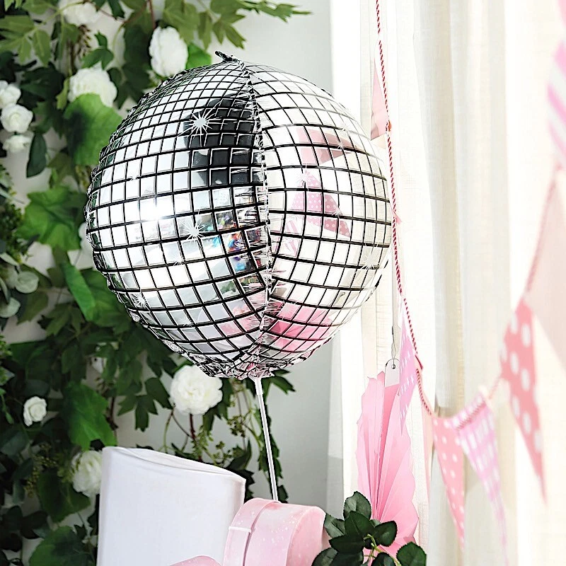 SILVER 13" wide Disco Ball Orb Mylar Foil Balloon Party Wedding Decorations Sale - Image 3 of 4