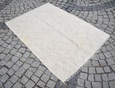 Vintage Turkish Mohair Rug 47'' x 68'' Real Angora Goat Hair Kilim NO DYE RUG