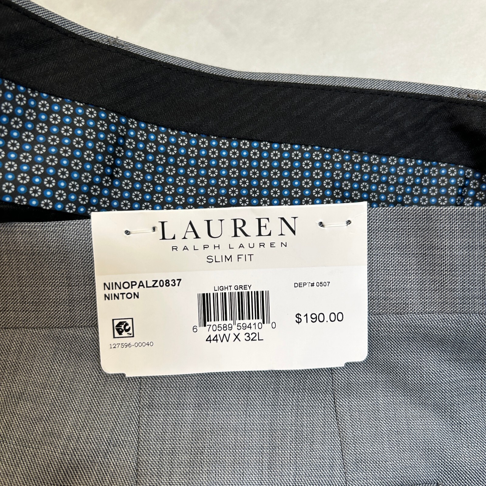 Lauren Ralph Lauren Slim Fit Dress Pants Mens 44x32 Light Grey Wool NEW thumbnail 5