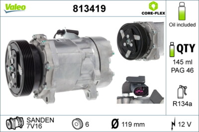 Valeo 813419 Compressor, Air Conditioning for Ford, Seat, VW