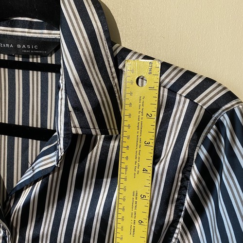 ZARA basic sz M woman button up striped shirt polyester/spandex multicolor - Picture 6 of 15