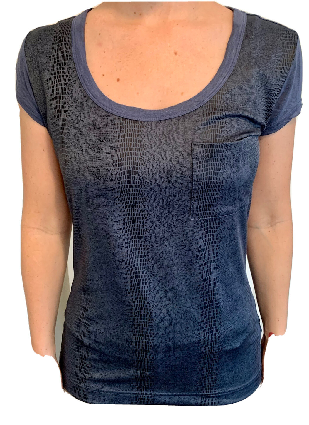 Calvin Klein Top Womens Medium M Scoop Neck Short Sleeve Faux Leather T Shirt