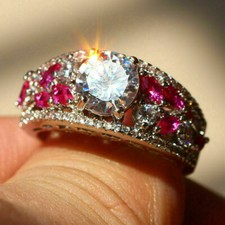 3Ct Round Cut Lab Created Diamond Engagement Cluster Ring 14k White Gold Finish