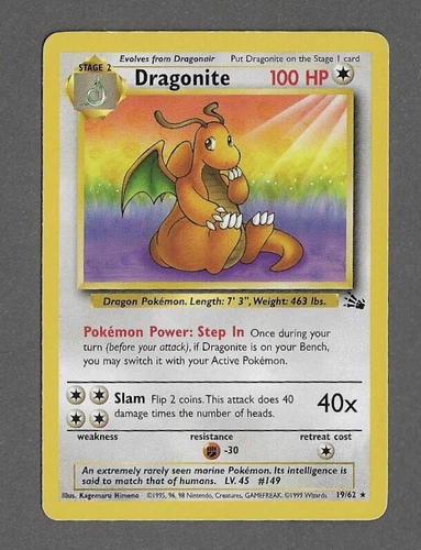 DRAGONITE Non Holo 19/62 Fossil Set Pokemon Card