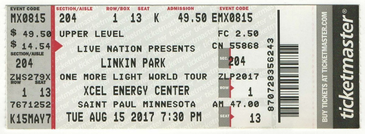 2017 LINKIN PARK concert ticket PHANTOM 8/15/17 Saint Paul
