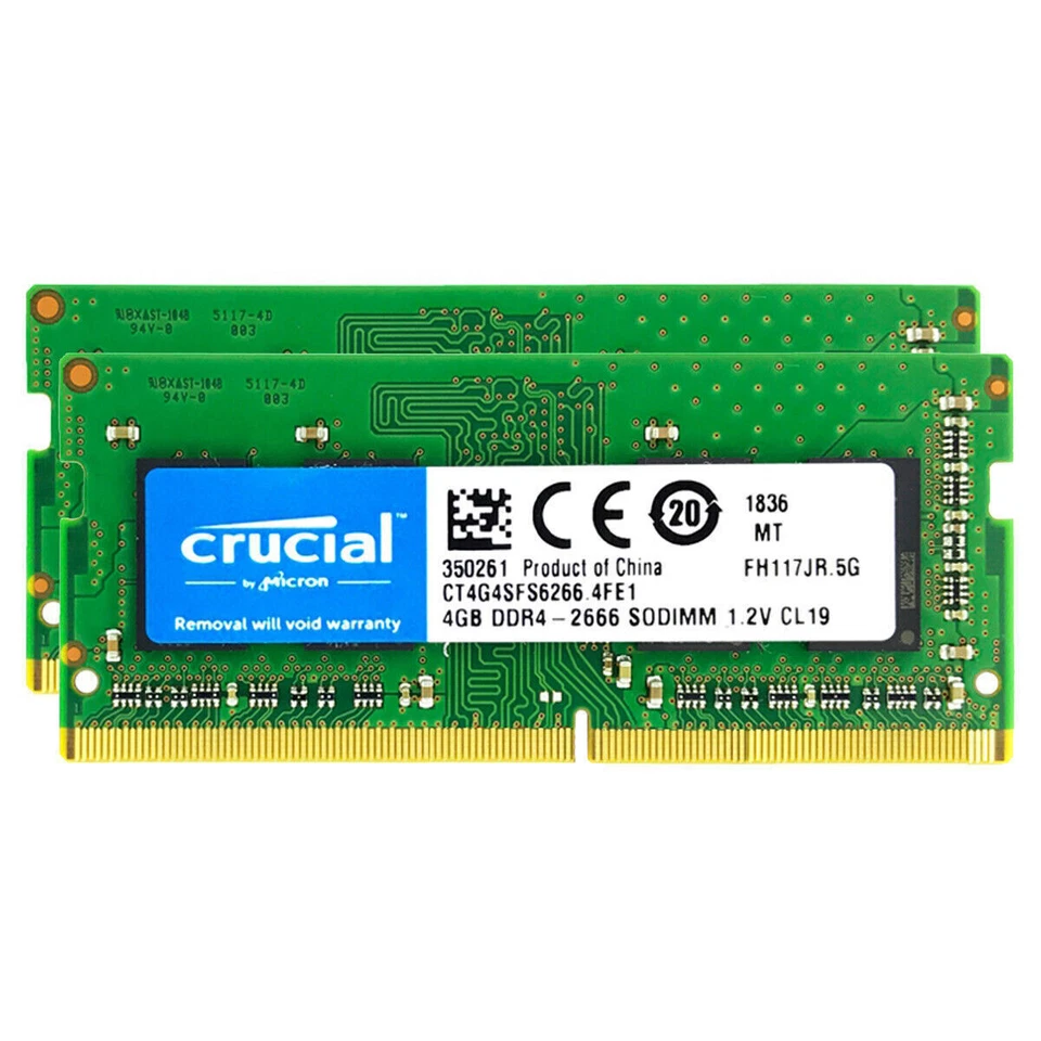 CRUCIAL DDR4 4GB x2 2666 PC4-21300 Laptop 260Pin SODIMM Notebook Memory RAM 2pcs - Image 2 of 4