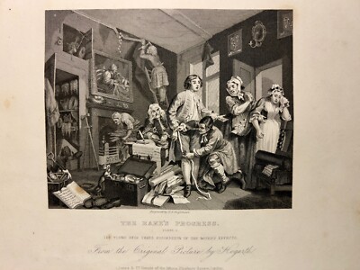 THE RAKES PROGRESS PROFESSORS 1833 WILLIAM HOGARTH ANTIK STAHLSTICH ENGRAVING 2