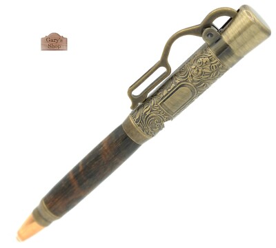 Hunter's Lever Action Ballpoint Pen Antique Brass with Brazilian Blackheart Wood