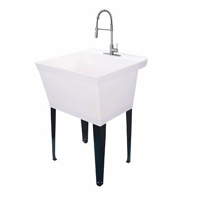 Tehila Utility Sink with High-Arc Stainless Finish Coil Pull-Down Faucet 19 Gall