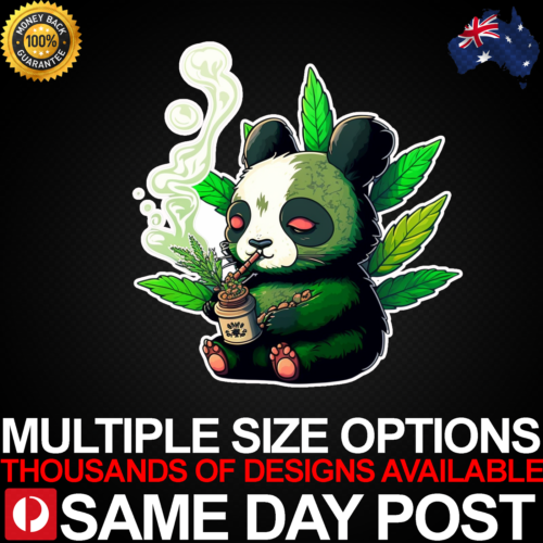 Panda Cub Smoking Marijuana Vinyl Car Sticker Decal Cheap Pet Animals Laptop - Afbeelding 1 van 3