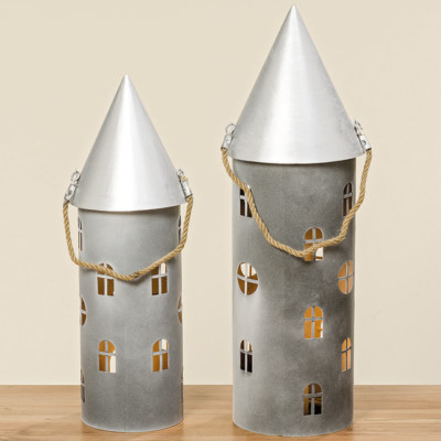 Windlicht Laterne Turm Metall grau/silber 72 cm (1008302) Hauseingang Garten