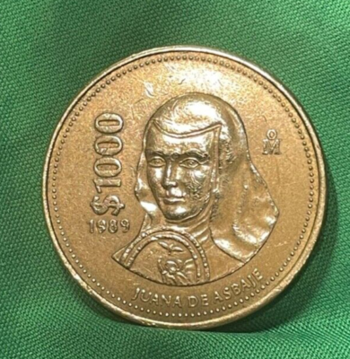 Rare! Mexico 1989 $1000 PESOS Coin (Famous Nun) Kim Juana De